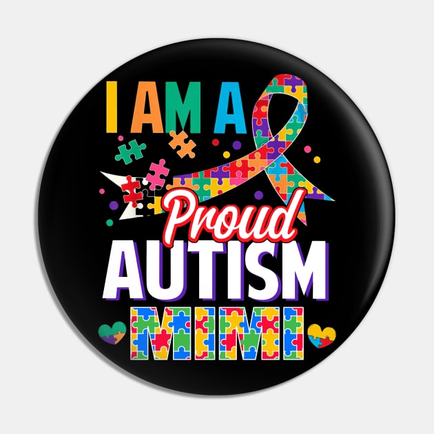 I Am A Proud Autism Mimi Autism Awareness Ribbon Pin by Red and Black Floral