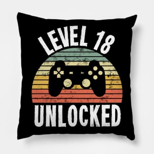 Level 18 Unlocked T-Shirt - 18th Birthday Gamer Gift - Eighteenth Anniversary Gift Pillow