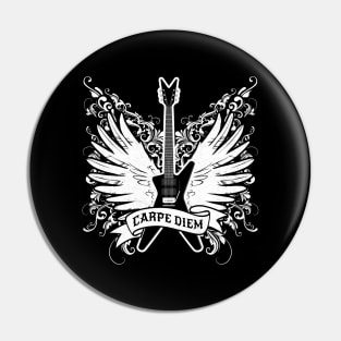 'Carpe Diem Guitar with Wings' Cool Rock n Roll Gift Pin