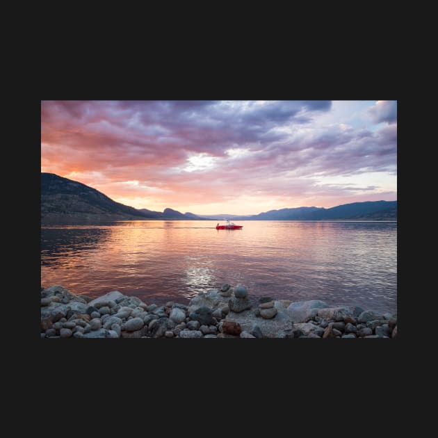 Dramatic Sunset and Boat on Okanagan Lake by Amy-K-Mitchell