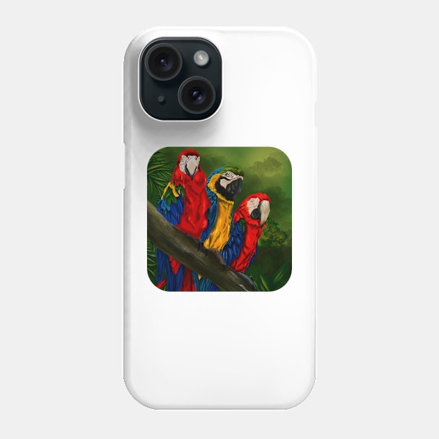 The Three Amigos Macaw Painting Phone Case by BHDigitalArt