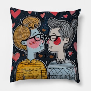 Nerd Couple 2024 Valentines Day Drawing Pillow