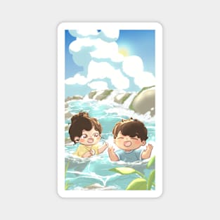 Summer Vibes Couple playing in water Magnet