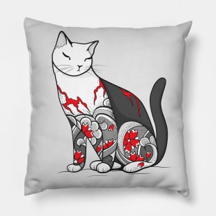 Cat in Cherry Blossom Tattoo Pillow