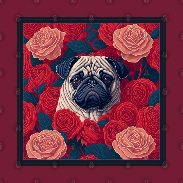 Dogs, pug and flowers, dog, style vector (red version 1 pug) by xlhombat