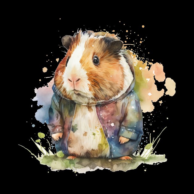 Guinea Pig Lovers watercolor wearing jacket by KAWAIIBYHM