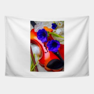 Blue Anemone And Violin Tapestry