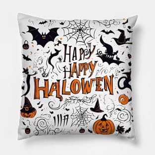 Happy Halloween typography poster with handwritten calligraphy text illustration Pillow