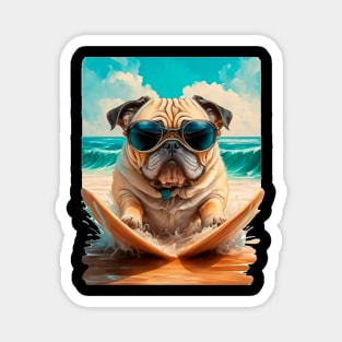 Pug on the beach Surf Magnet