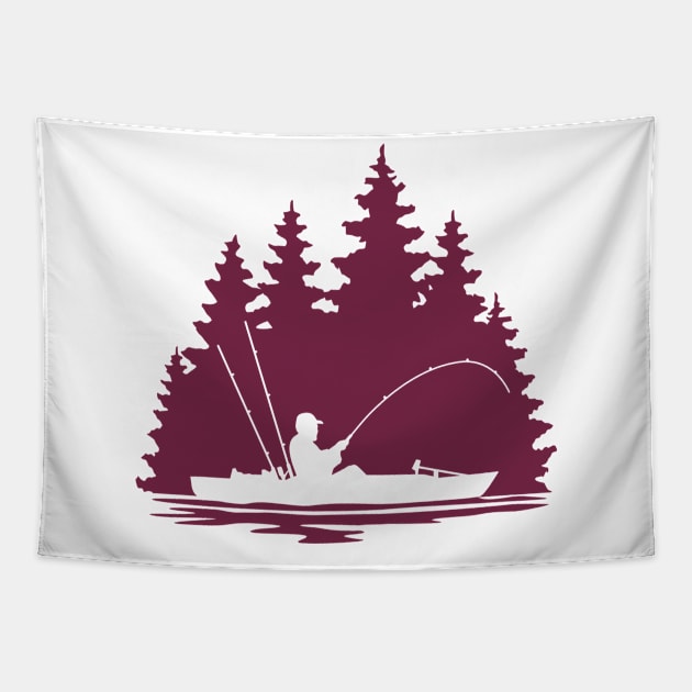 Lake Life Kayak Fisherman Silhouette Tapestry by SAMMO