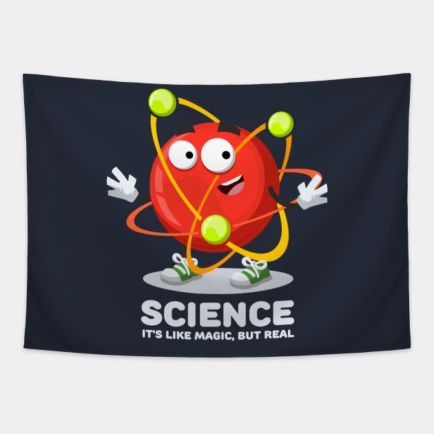 happy atom mascot SCIENCE It's Like Magic, But Real Tapestry by VizRad