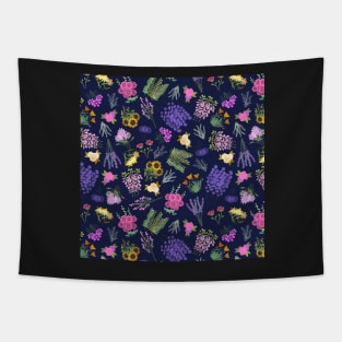 English Cottage Garden on Navy Background Tapestry