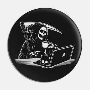 Grim reaper, coffee and cat Pin