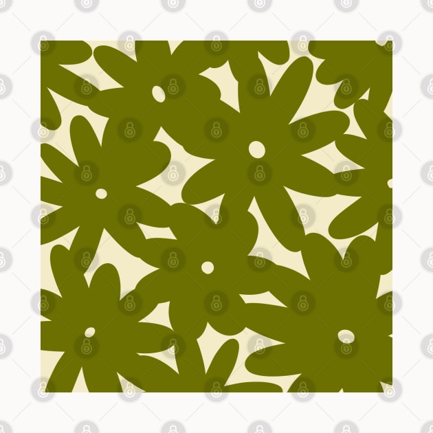 Retro 70s Bold Flowers Pattern Green by Trippycollage