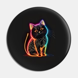 Cool Cat Portrait Neon Art Style Pin