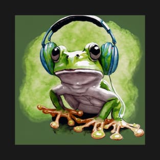 Treefrog with Headphones Watercolor T-Shirt