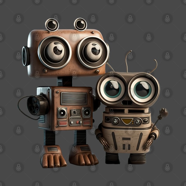 Cute Vintage Robot with Sidekick by JGodvliet