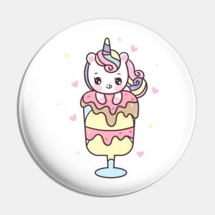 Cute Unicorn cartoon sweet dessert ice cream Pony child vector kawaii animal Pin