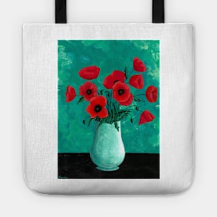 Red Poppies in a Vase Tote