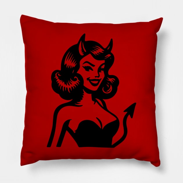 Retro Devil Girl Pillow by n23tees