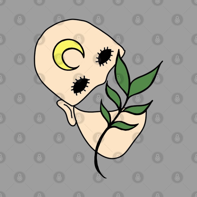 Surreal Black Eyed Plant Person with Crescent Moon Face Tattoo by Tenpmcreations