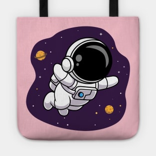 Cute Astronaut Floating In Space Cartoon Tote