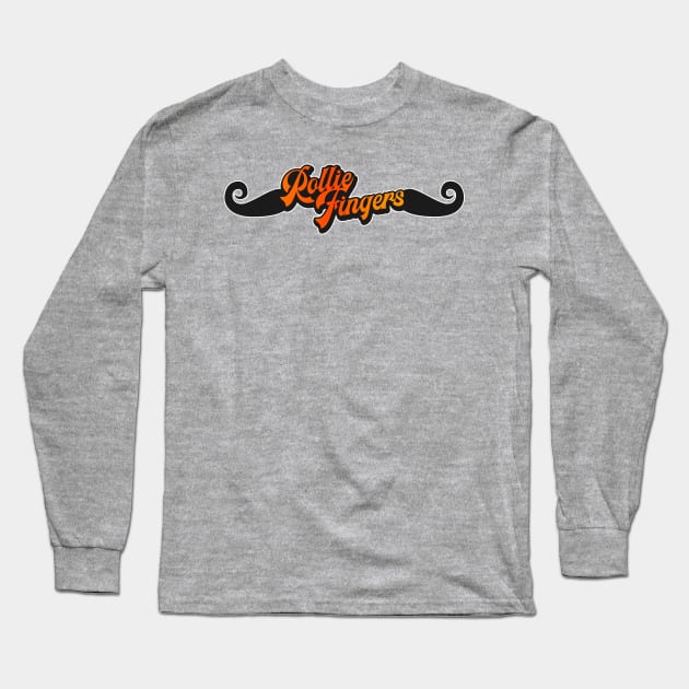 Retro Rollie Fingers Handlebar Mustache Tribute Long Sleeve T-Shirt