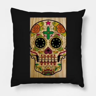 Wood Sugar Skull Pillow