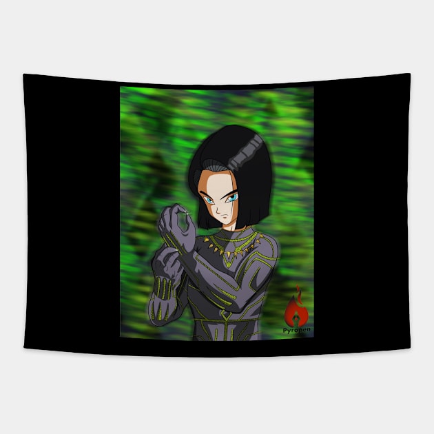 Android 17 as Black Panther Tapestry by Pyropen