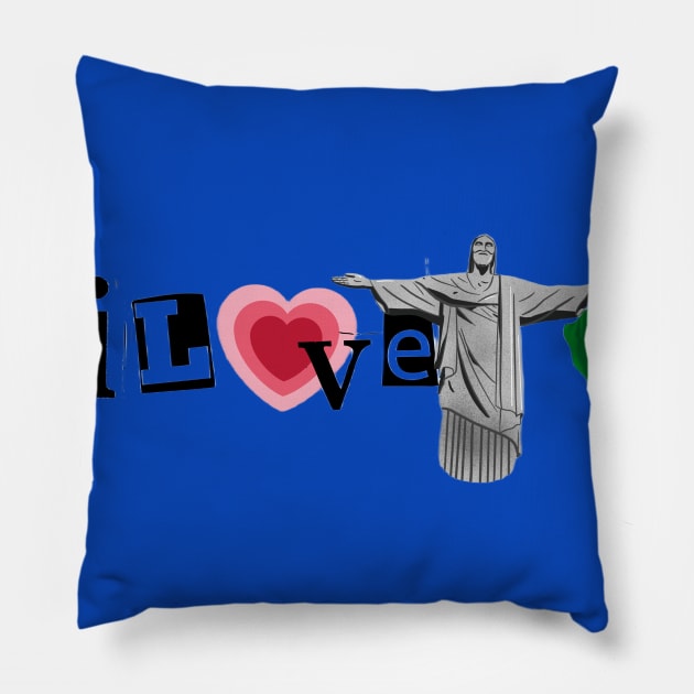 I Love Brazil Christ The Redeemer By Abby Anime(c) Pillow by Abby Anime