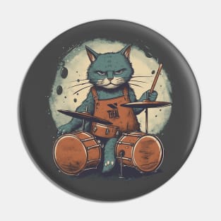 Vintage Rockin' Drummer Cat Pin