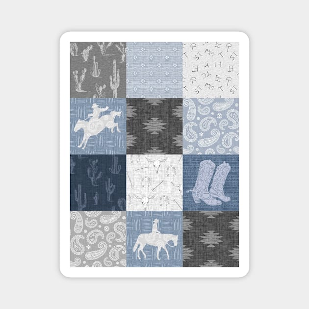 Cowboy Patchwork - Blue/ Grey Magnet by SugarPineDesign