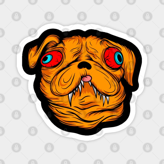 Crazy pug dog cartoon illustration Magnet by SpaceWiz95