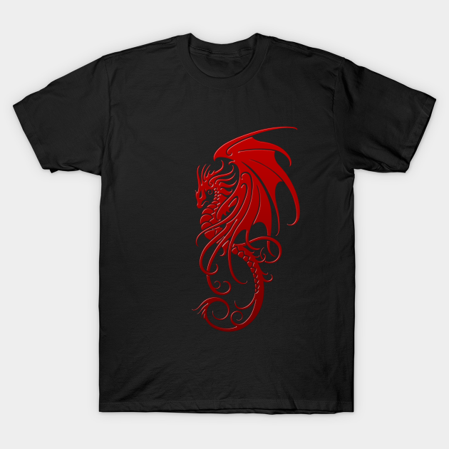 Flying Red Tribal Dragon - Dragon - T-Shirt