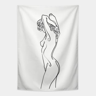 Waking up, Nude Art, Drawing, Woman Tapestry