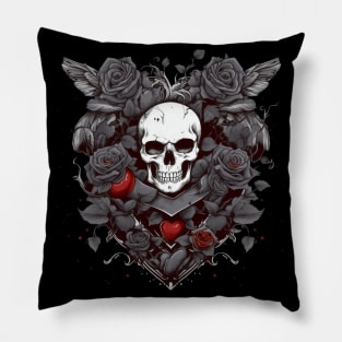 Dark Valentines skull surrounded by Roses Pillow
