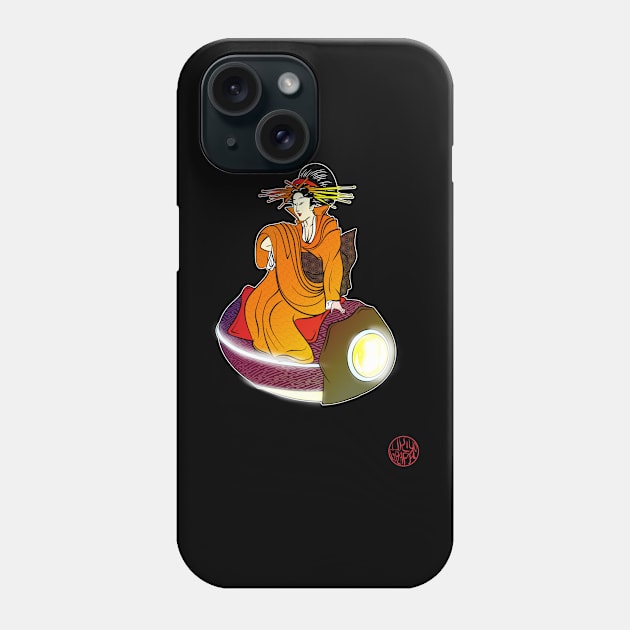 Bijinga - Woman on a flying vehicle Phone Case by Ukiyograph