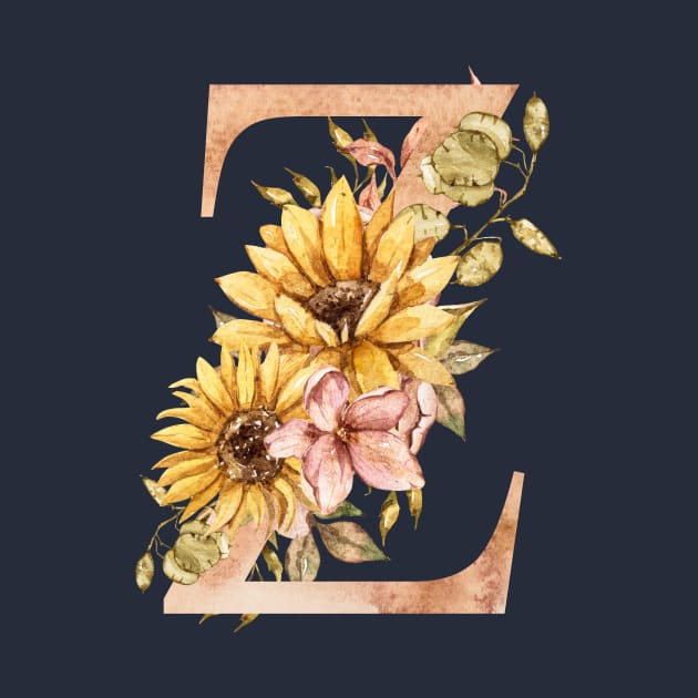 Watercolor sunflower bouquet monogram letter Z by tiana geo