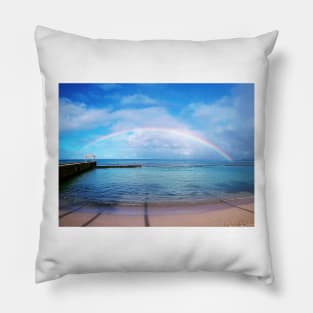 Waikiki Beach Rainbow Pillow