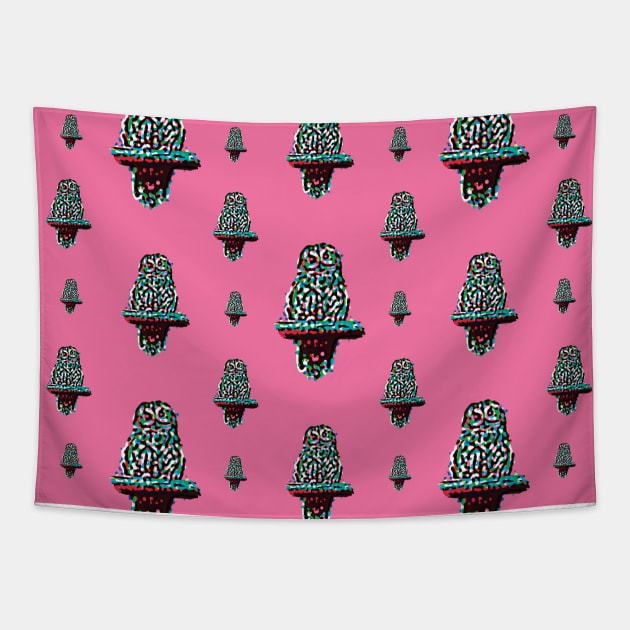 Toot Sweet - Colorful Pink Pattern Of An Owl On A Perch Tapestry by sleepingdogprod