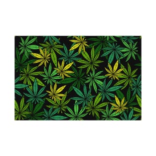 Cannabis marijuana leaves on black background T-Shirt