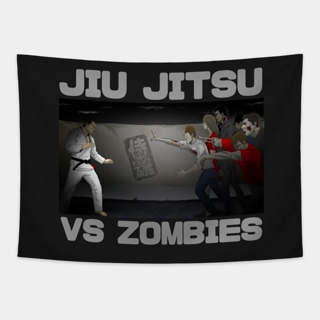 Jiu Jitsu vs Zombies BJJ MMA Zombie T shirt Tapestry by eokakoart