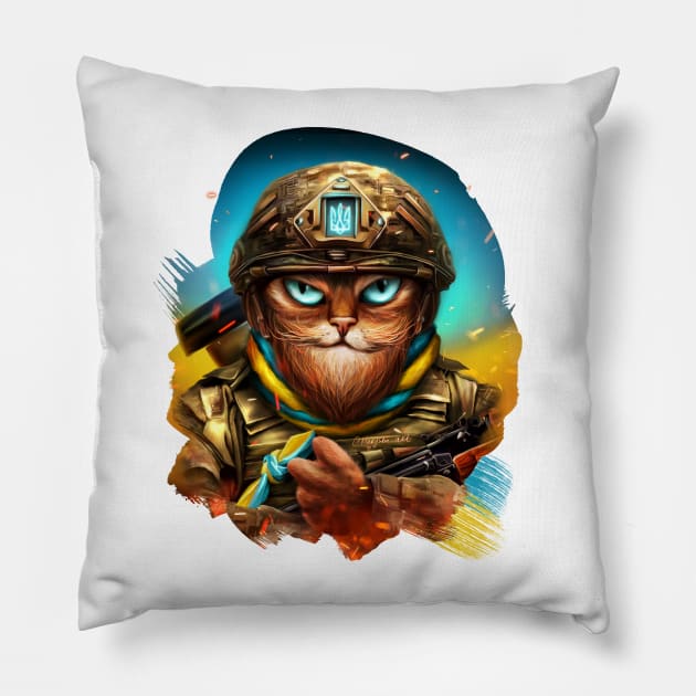 Cat Ukrainian Soldier Pillow by Marysha_art