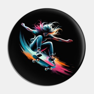 Cyber Skatergirl on Skateboard Pin