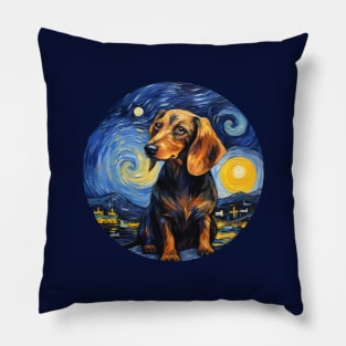 Dachshund, van gogh style, starry night, Post-impressionism Pillow