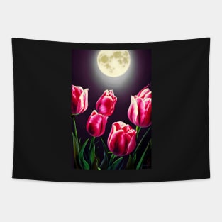 Tulips Under a Springtime Moon Tapestry