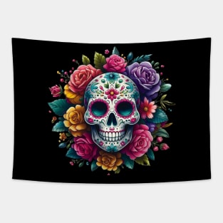 Sugar Skull Art - Floral Mystery Tapestry