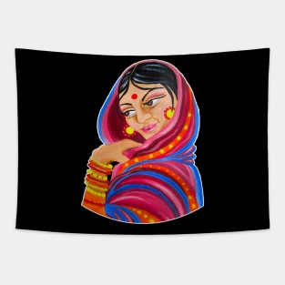 Indian Woman Folk Art Tapestry