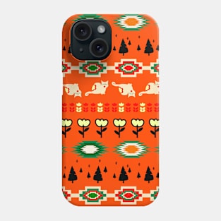 Winter pattern with cat and flowers Phone Case