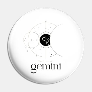 Black and White Minimalist Gemini Zodiac Constellation Astrology Pin